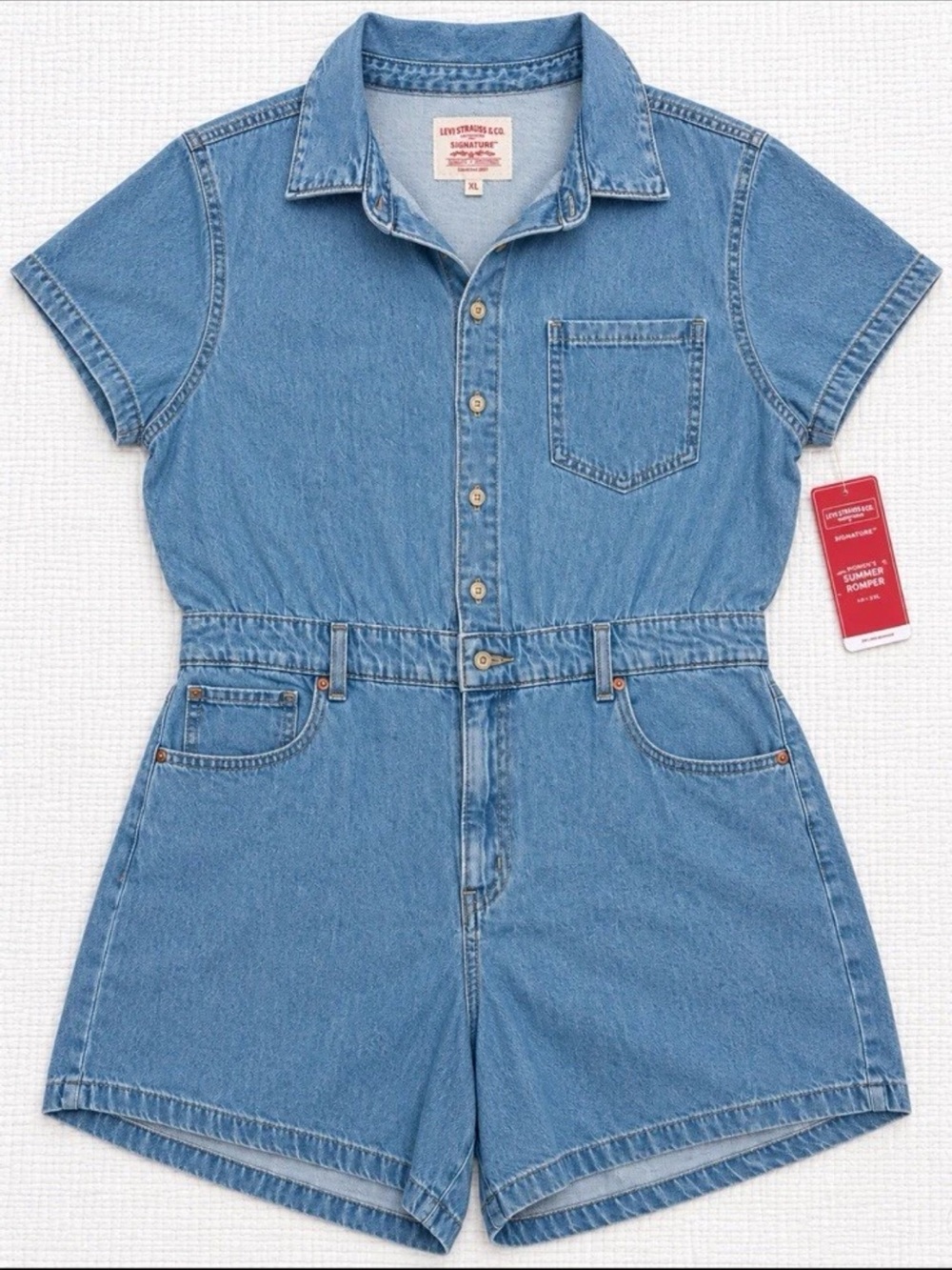 Signature by Levi Strauss Light Blue Denim Short Sleeve Romper